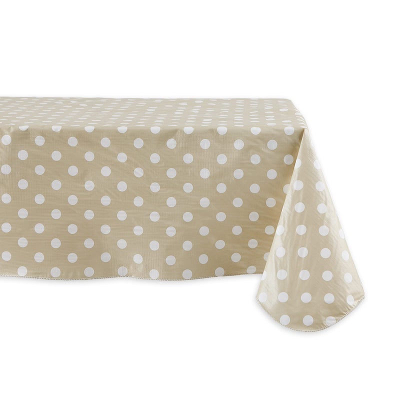 DII Vinyl Tabletop Collection Flannel Backed Polka Dot Tablecloth, Rectangle, 60x102, Natural - Image 1